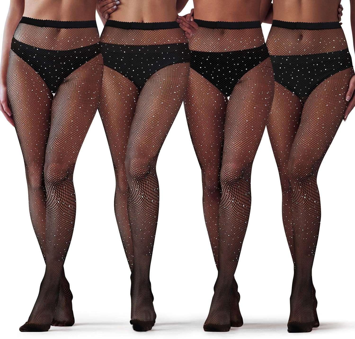 4 Pairs Sparkly Rhinestone Woman High Waist Net Tights