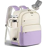 HOTOR Travel Backpack for Women - Large 15.6inch Laptop Computer Bag Water-Resistant Carry on Backpack Flight Approved Personal Item Travel Bag for Work, Business, Purple & Beige, 13.0" x 7.9" x 17.3"