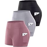 Noblarm 3 Pack Biker Shorts with Pockets Women,5” Soft High Waist Tummy Control Yoga Workout Athletic Running