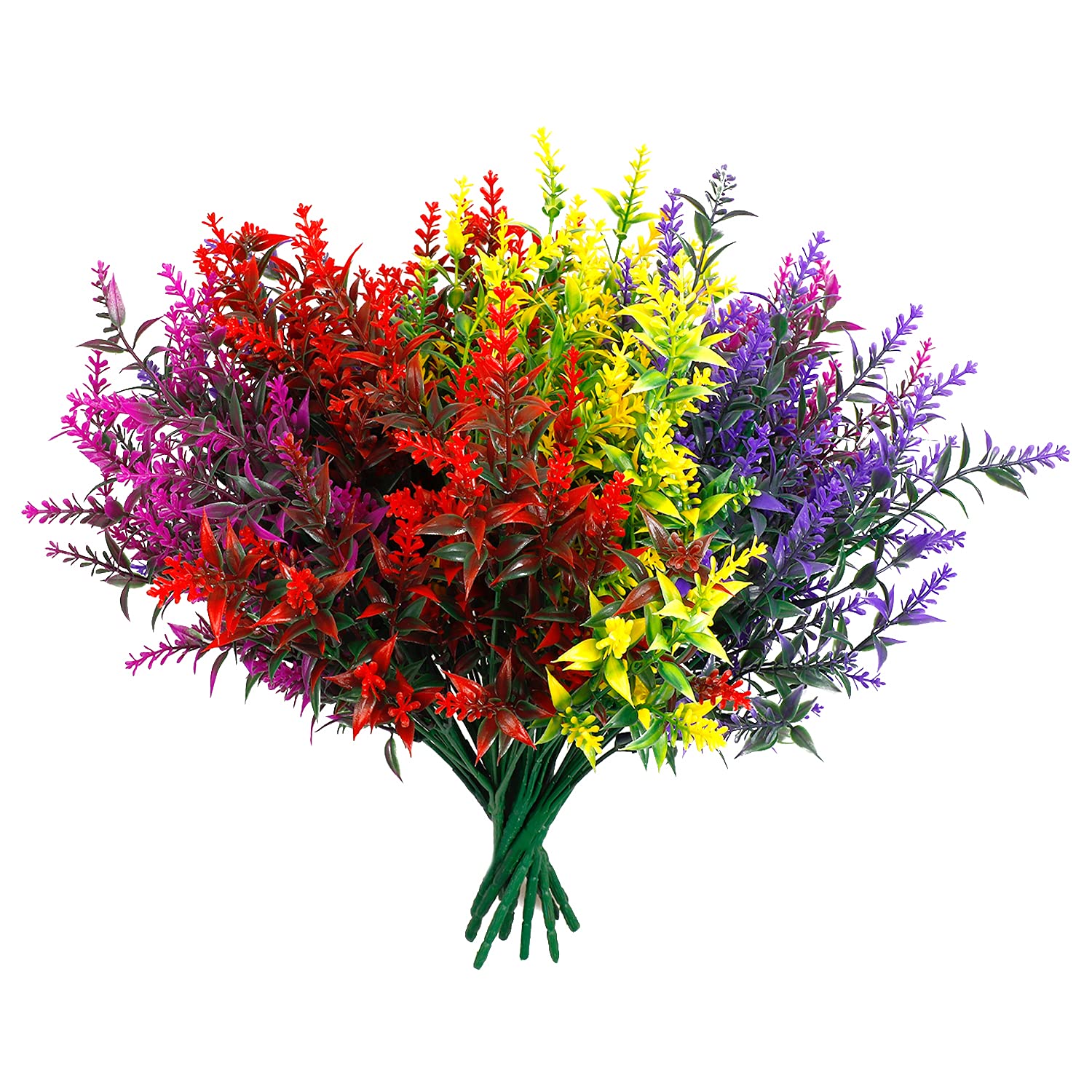 HBell 12 Bundles Outdoor Artificial Flowers UV Resistant Fake Boxwood Plants, Faux Plastic Greenery for Indoor Outside Hanging Plants Garden Porch Window Box Home Wedding Farmhouse Decor (Multi)