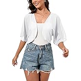 Dosieyeo Women Bolero Shrug Chiffon Open Front 3/4 Sleeve Cropped Cardigan Lightweight Sheer Tops for Dress