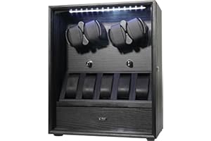 ORYX VISION Oryx Watch Winder for 4/6/9 Automatic Watches, Rotating Watch Box 5 Rotation Modes Display Case with Extra Watches Holders and Jewelry Storage, Lockable Winders LED Light USB/AC Powered Mabuchi Motor