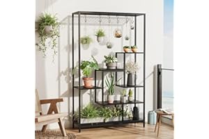 MilleLoom 5-Tier Indoor Plant Stand, 70.9" Tall Large Metal Plant Shelf with Multi-Purpose Display Rack, Hanging Hooks, Flowe