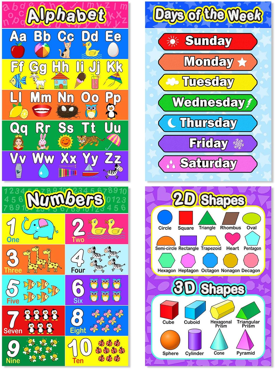 8 Educational Preschool Posters for Toddler and Kid Learning with 60 ...