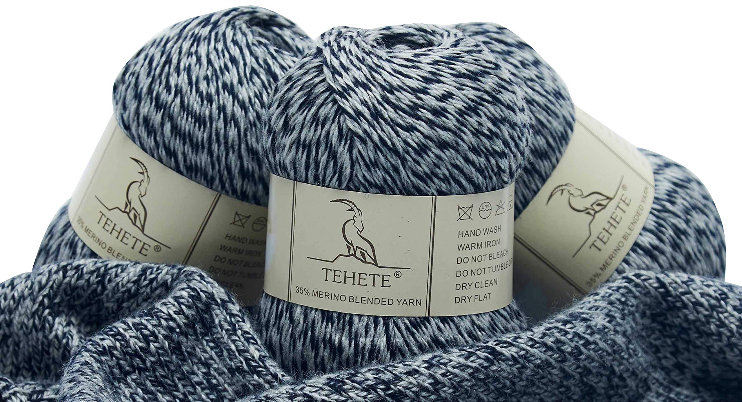 TEHETE Merino Wool Yarn for Knitting 3-Ply Soft Lightweight 150g Crochet Yarn (White Grey)