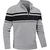 MAGNIVIT Men's Sweater Quarter Zip Striped Pullover Fall Winter Spring Color Block Polo Sweatshirts