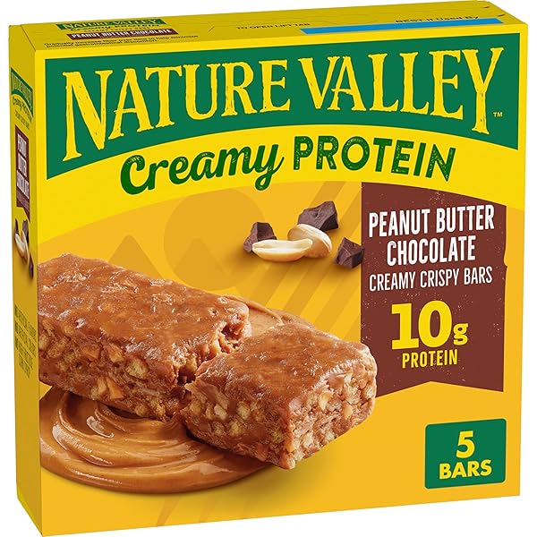 NATURE VALLEY CREAMY PROTEIN BARS, PEANUT BUTTER CHOCOLATE, 10G PROTEIN SNACKS, 5 BARS, 7.45 OZ