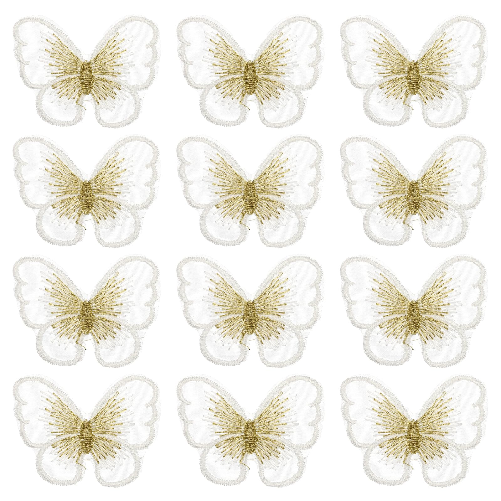 PATIKIL Butterfly Lace Applique, 12pcs Butterfly Patches Lace Fabric Butterfly Applique Patches Embroidery Trim for Clothes Dresses Wedding Craft, L, White