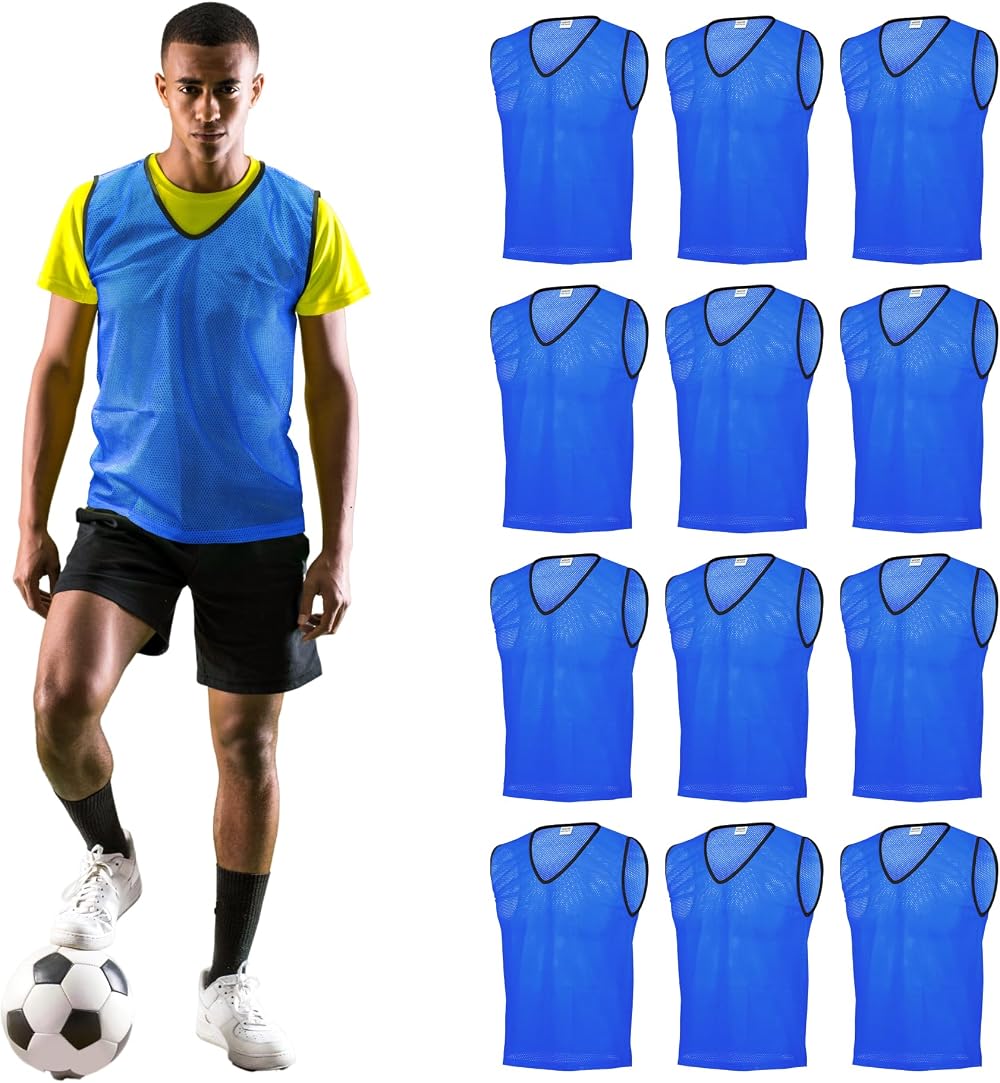 GSi Sports Pinnies 12 Pack Free Size Blue Mesh Training Vests 24x26