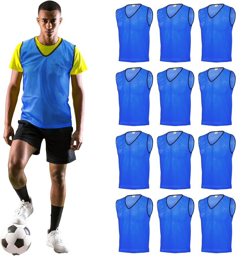 GSi Sports Pinnies 12 Pack Free Size Blue Mesh Training Vests 24x26