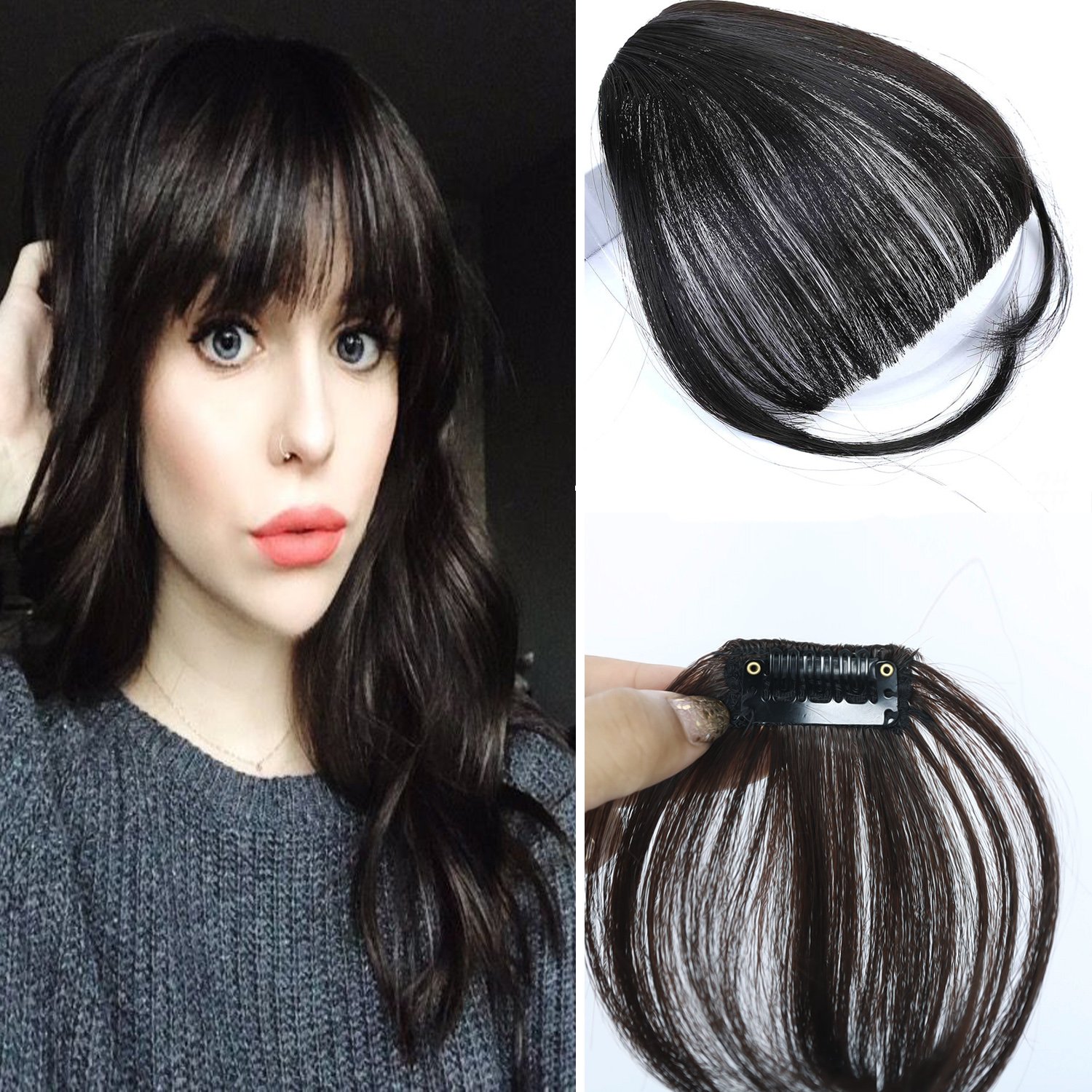 Vowinlle Fashion Natural Clip In Bangs Human Hair Straight Thin Pretty 1 Piece 1clip Front Fringe Fringe