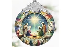 LAOWEIKI Nativity Christmas Ornament, 3" Stained Glass Christmas Decor, Nativity Ornaments for Christmas Tree, Christian Gifts for Kids, Religious Gifts for Women, Perfect for Holiday Party, Window, Tree