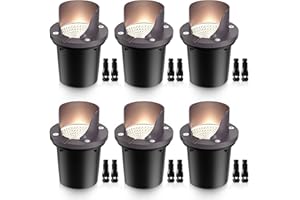 SUNVIE 12W Low Voltage Landscape Lights Waterproof Outdoor In-Ground Lights Shielded LED Well Lights 12V-24V Warm White Landscape Lighting for Pathway Garden Fence Deck, 6 Pack with Wire Connectors