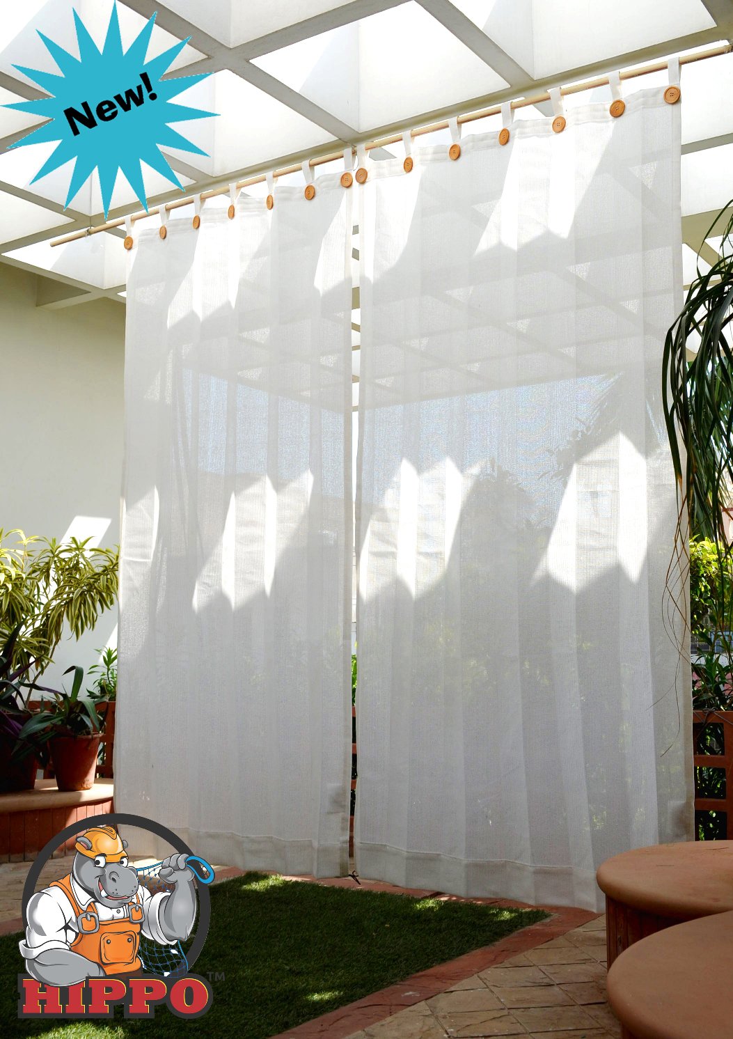 Hippo Heavy Duty Outdoor Curtains White Color Full Size 2 Nos