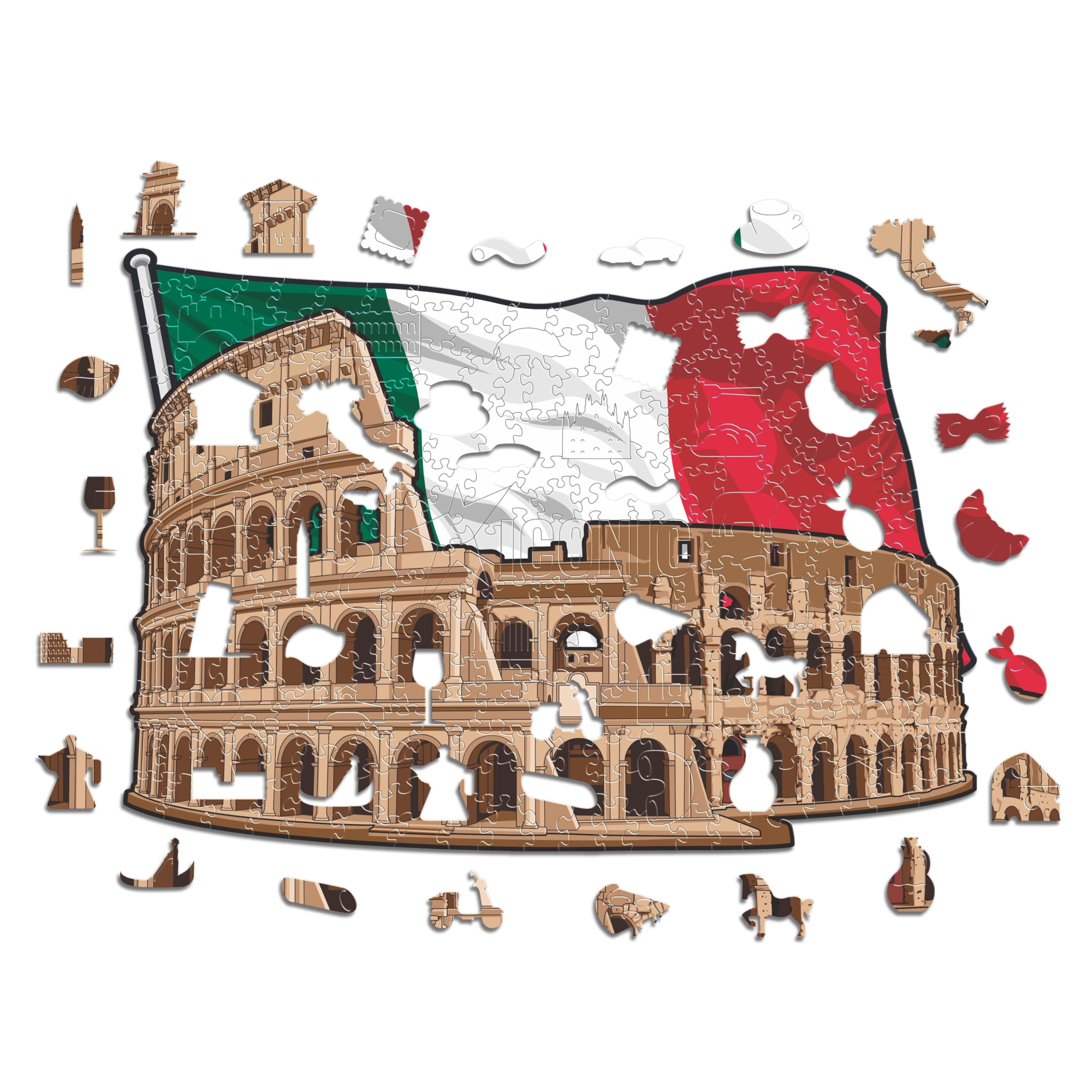Iconic Puzzles, Colosseum, 100% eco-sustainable wooden puzzle, size S, 150 pieces