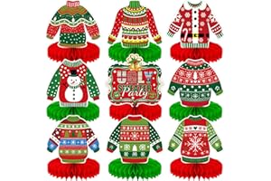 HAOLONGFA Christmas Ugly Sweater Party Table Decorations, 9 Pcs Ugly Sweater Honeycomb Centerpieces, 3D Funny Holiday Table Topper for Christmas Party Supplies, Winter Home & Office Decor