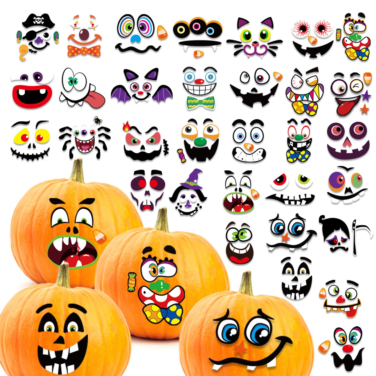 iwiio 64Pcs Halloween Crafts Kit - Foam Pumpkin Face Stickers & Decorating Kit for Kids' Halloween Party