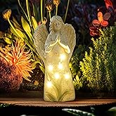 Roundot Garden Angel Statues Outdoor Decor 9.6 inches 6 LED Lights Solar Outdoor Sculptures for Outside Yard Art Patio Balcony Front Lawn Ornaments Gifts for Mom Grandma Women
