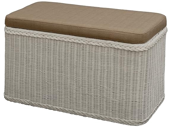 korb.outlet Rattan Wäschekorb Wäschetruhe 80 Sitz Sitzbank gepolstert Weiß, Flur-Bank Aufbewahrungsbox mit Deckel Bad-Hocker 