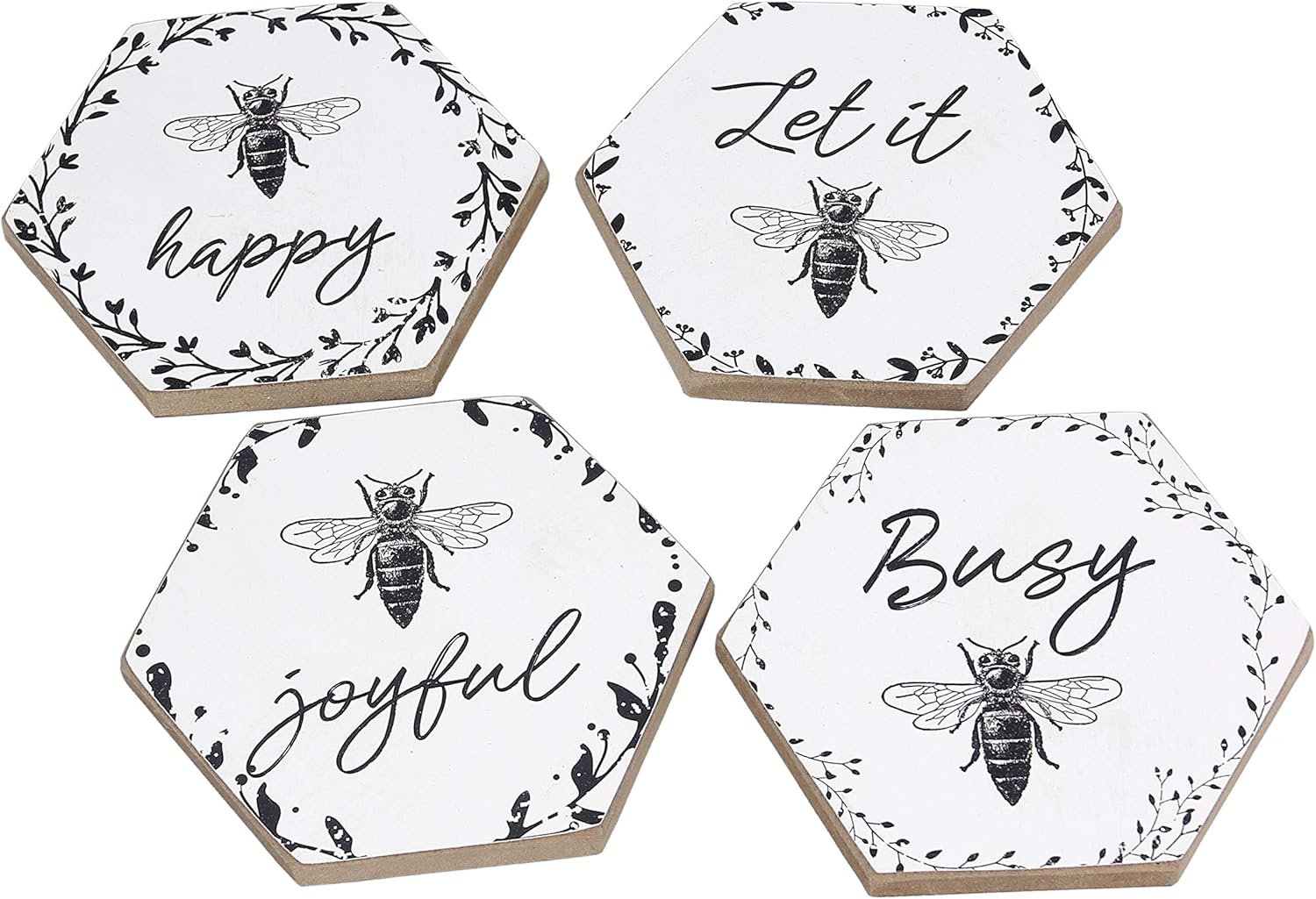 Youngs Honey Bee Wood Coaster Set of 4 Bee Happy Bee