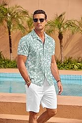COOFANDY Men Tropical Shirts Cotton Linen Shirts