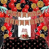Cheetah and Cherry Birthday Decorations Kit, Leopard Brithday Banner Fringe Curtain Red Black and Cheetah Print Balloons Tablecloth Cherry Foil Balloons Cake Toppers for Girls Women Birthday Party