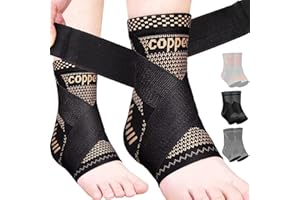 JIUFENTIAN Copper Ankle Brace Adjustable Compression Sleeve (Pair)-Ankle Support Heel Brace for Achilles Tendonitis, Plantar Fasciitis-Eases Swelling and Sprained Ankle(Large)