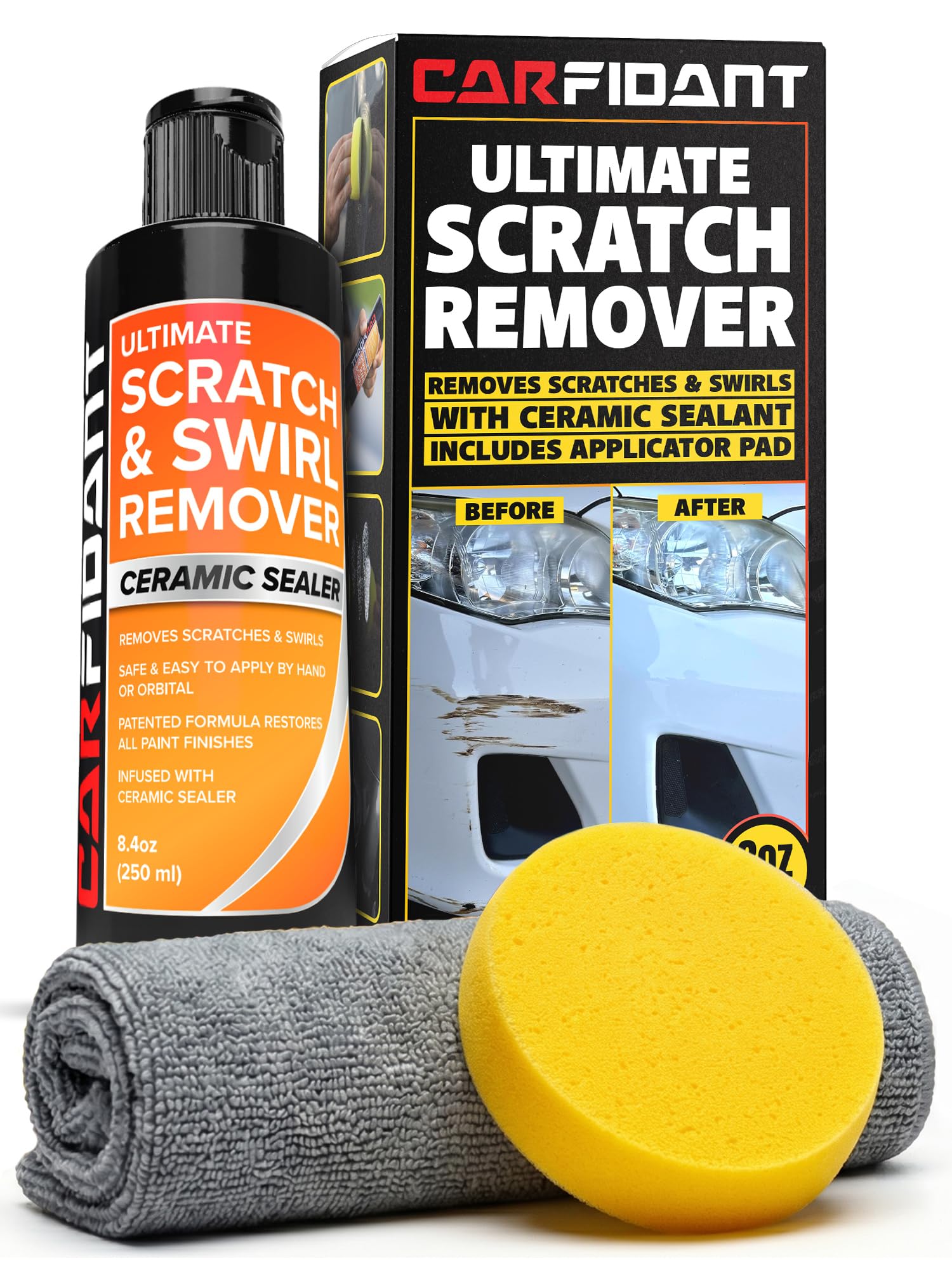 Carfidant Scratch and Swirl Remover - Car Scratch Remover for Vehicles Paint - Polishing Compound for Cars with Pad and Towel - Cutting and Buffing Compound for Paint Restorer