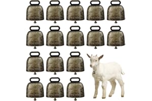ROUCERLIN 16PCS Vintage Style Metal Cow Bell, Cowbell for Grazing Cattle, Horses and Sheep, Animal Anti-Lost Accessories Bell,Often Used in Festive Cheering Loudly Calling Bell (Brass)
