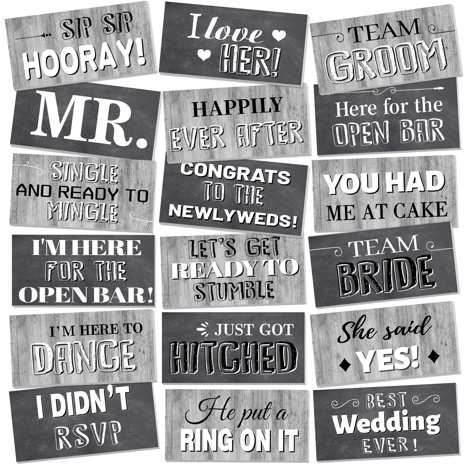 Photo 1 of 24 Designs Wedding Photo Booth Props Double Sided 11x5.5 Inch Photo Booth Props Vintage Country Wedding Marriage Party Decorations DIY Water Proof Selfie Signs PVC Printing for Bridal Party Supplies