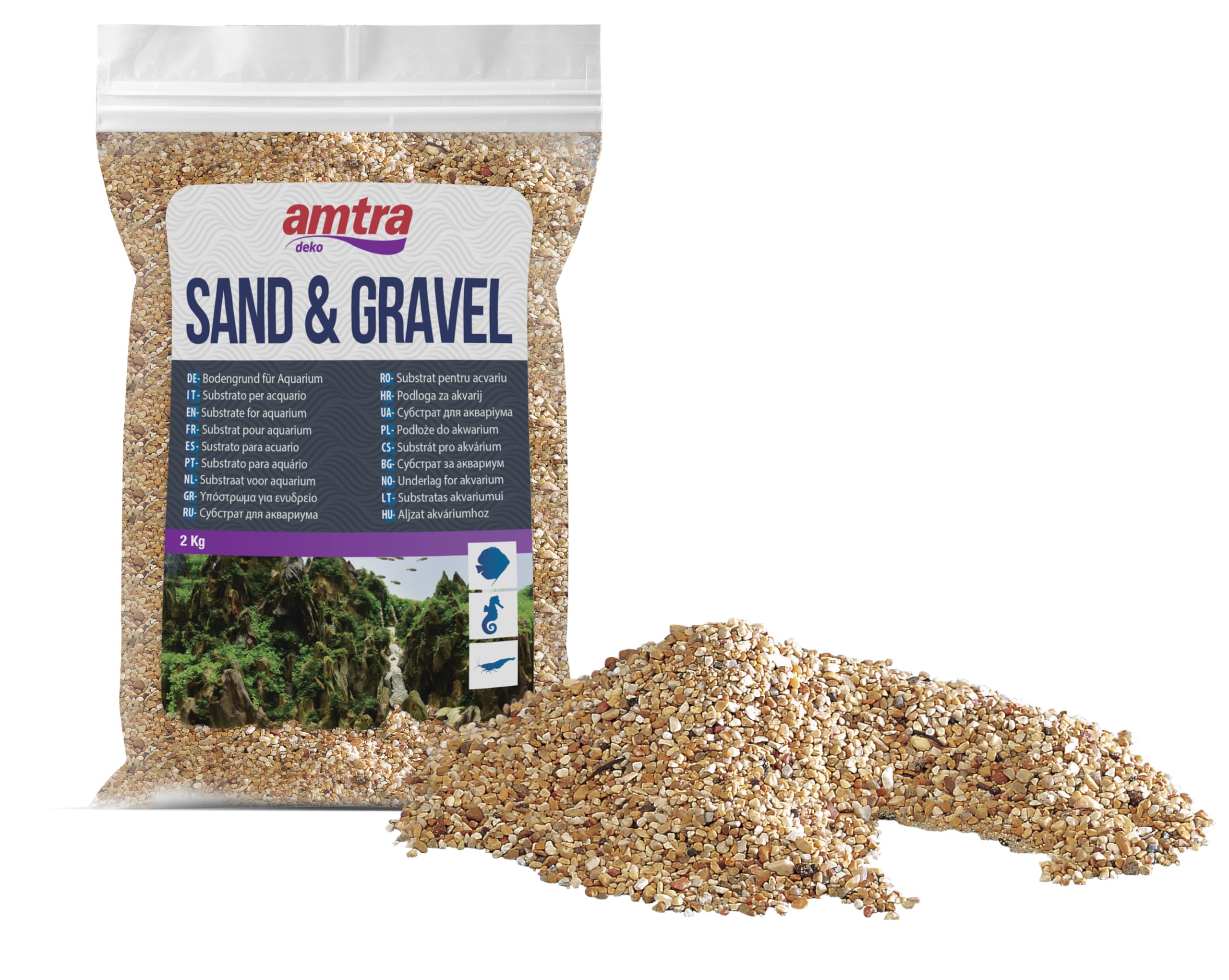 Amtra Amber Fine - Aquarium sand, freshwater and marine aquarium bottom, natural, non-toxic, 1-2MM/2KG