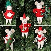 Juegoal Christmas Felt Mice Ornaments Set of 5, Xmas Wool Mouse Hanging Decor, Felt Animal Crafts Woodland Cute Christmas Tree Wreath Decor for Home Party Supplies