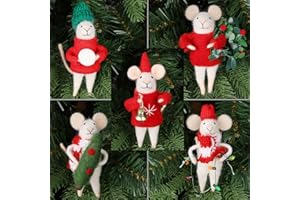 Juegoal Christmas Felt Mice Ornaments Set of 5, Xmas Wool Mouse Hanging Decor, Felt Animal Crafts Woodland Cute Christmas Tree Wreath Decor for Home Party Supplies