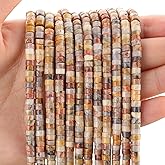 150PCs Natural Crazy Lace Agate Spacer Beads, Loose Semi Precious Flat Round Gemstone Heishi Disc Stone Beads for Beading Jewelry Making 4mm*2mm 38cm