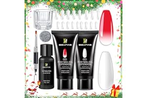 BEVINAS Poly Gel Nail Kit with UV Lamp 6W Light,12 Glitters and 68ml Clear Poly Nail Gel Starter Kit for Poly Gel Nail Extension DIY Home (White&RedByCold)