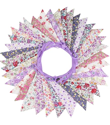 Aazon.co: Zwiebeco 39Ft Purple Floral Fabric Bunting Banner Triangle