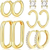 Small Gold Hoop Earrings Set for Women, 14K Gold Plated Lightweight Earrings Sets for Multiple Piercing, Hypoallergenic Huggie Gold Hoops Earrings for Women Jewelry