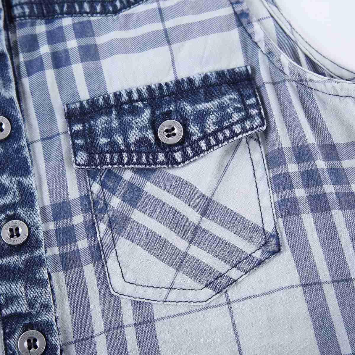 Bienzoe Girl’s Cotton Plaid Denim Sleeveless Tied Casual Blouse: Clothing