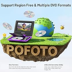 POFOTO 9.5" Portable DVD Player for Kids and Car