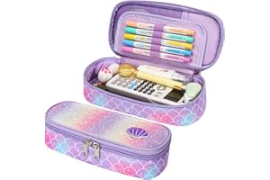 BrainyBees Pencil Case for Girls - Cute Zipper Pencil Pouch for Girls Sparkly Kids Pencil Box Pencil Bag for School, Pencil Cases Only (Glitter Purple, Mermaid)
