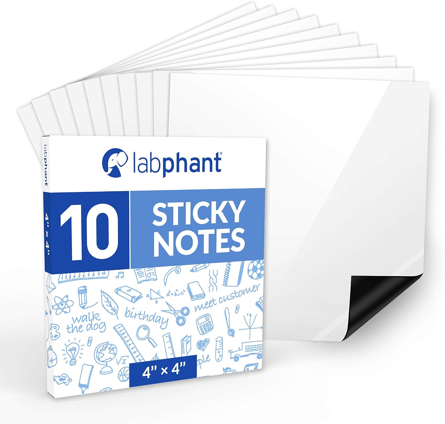 labphant Dry Erase Sticky Notes - 10 Pack of 4x4 Inch; Adhesive Free Reusable Whiteboard Stickers for Smooth Surfaces; No More Paper Post Notes - Reusable Home and Office Product (White, 4 x 4)