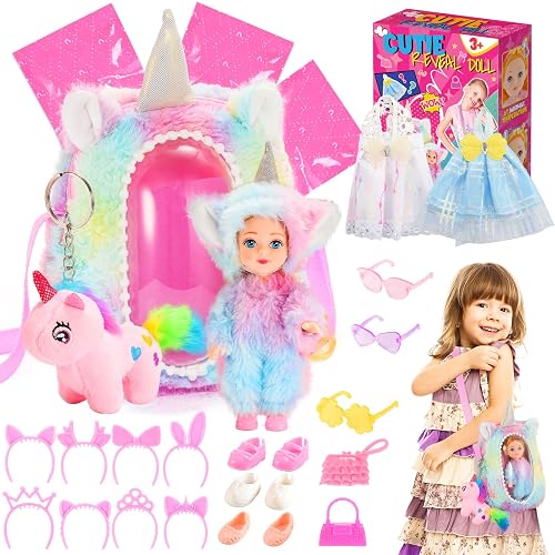 HappyGoLucky Unicorn Toys for 4-7 Year Old Girls, Dress Up Bag and Doll With Mystery Accessories - Birthday Gifts for Kids