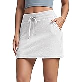 ODODOS Women's Cotton French Terry Skorts Drawstring Tie Built-in Shorts Daily Skirts with Pockets