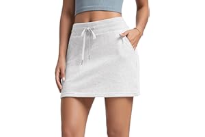 ODODOS Women's Cotton French Terry Skorts Drawstring Tie Built-in Shorts Daily Skirts with Pockets