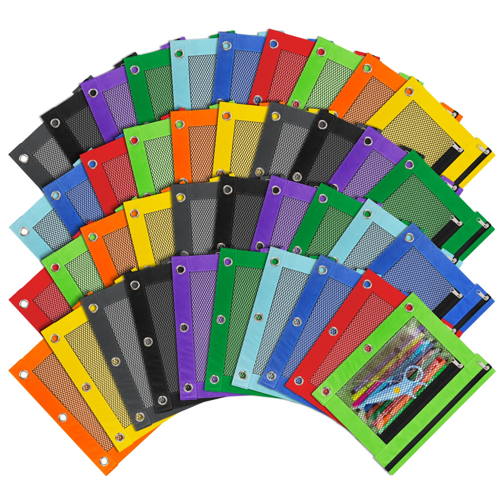 IKAYAS Binder Pencil Pouch with Zipper Pulls, 40 Pcs Colorful Bulk Pencil Pouch Box Cute Pencil Case for Storing School Classroom Supplies, 10 Farben, Federmäppchen — image 1