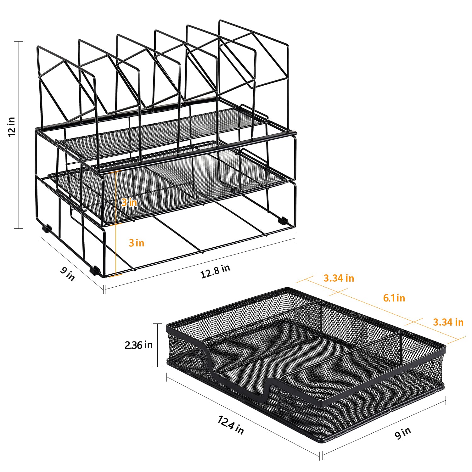 gianotter Desk Organizers and Accessories, Office Supplies Desk Organizer with Sliding Drawer, Double Tray and 5 Upright Sections (Black)
