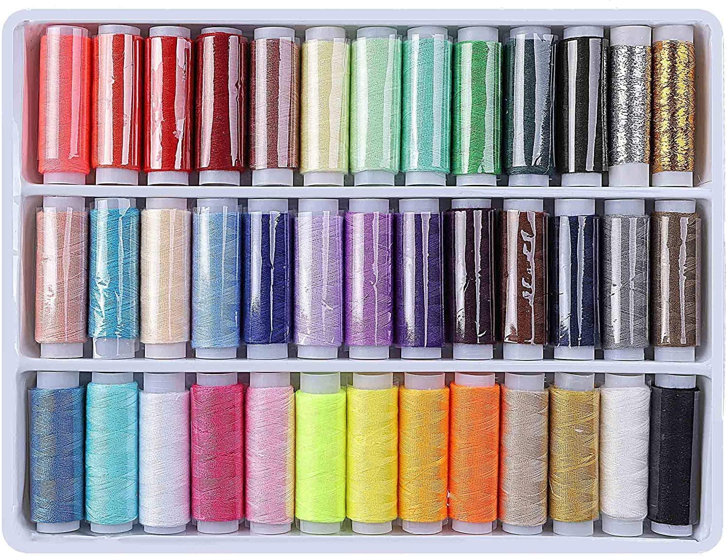 Sewing Thread Tray Thread for Sewing Spools Colored Polyester Sewing Supplies Kit Ideal for Quilting Stitching Hand Sewing Machine Sewing Assorted Colors 39 Threads Set