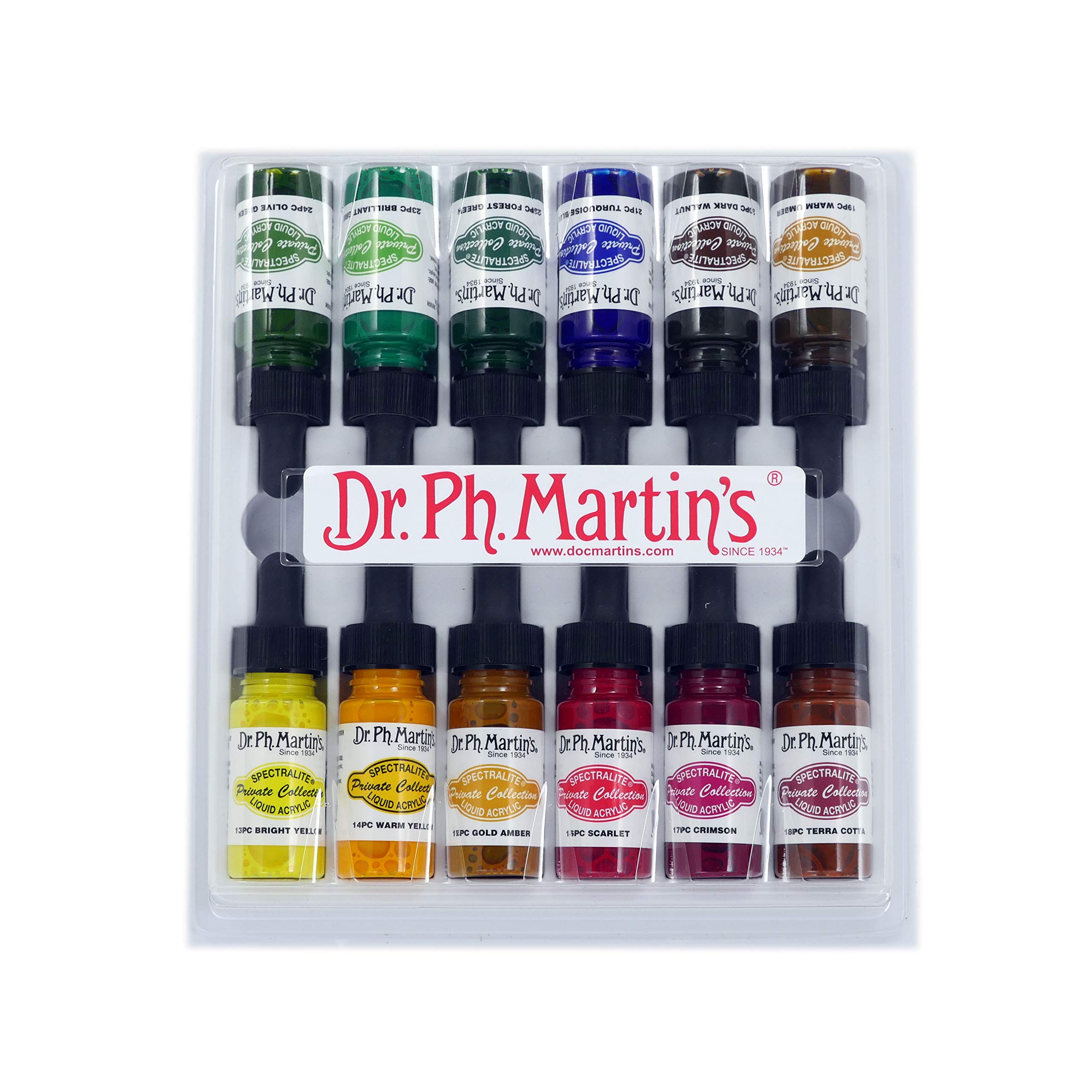Dr. Ph. Martin's Spectralite Private Collection Liquid Acrylics, 0.5 oz, Set of 12 (Set 2)