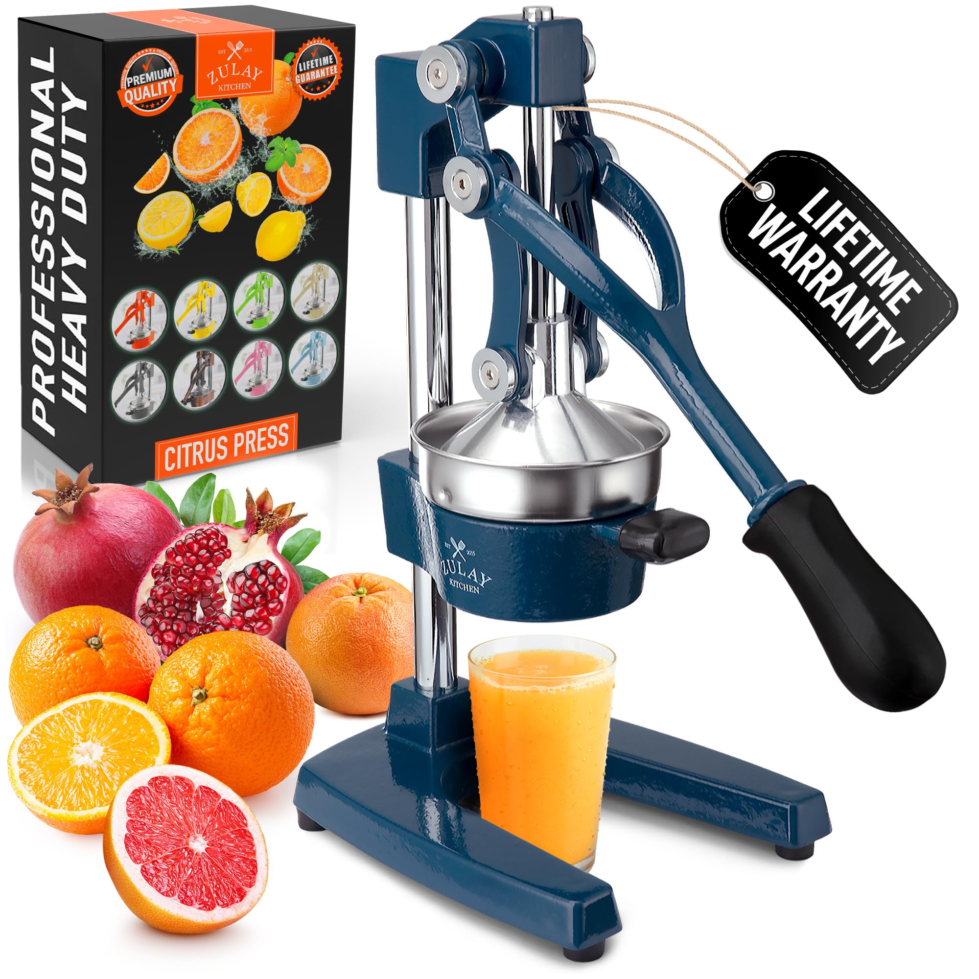 Zulay Kitchen Cast Iron Juicer - Easy-to-Clean Heavy-Duty Manual Juicer, Professional Citrus Juicer - Stainless Steel Lemon Squeezer - Manual Citrus Press & Orange Squeezer - Orange Juicer – Navy Image
