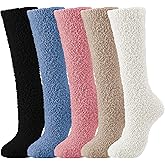 Hoosige 5 Pairs Long Fuzzy Socks for Women Soft Fluffy Knee High Socks Winter Gifts